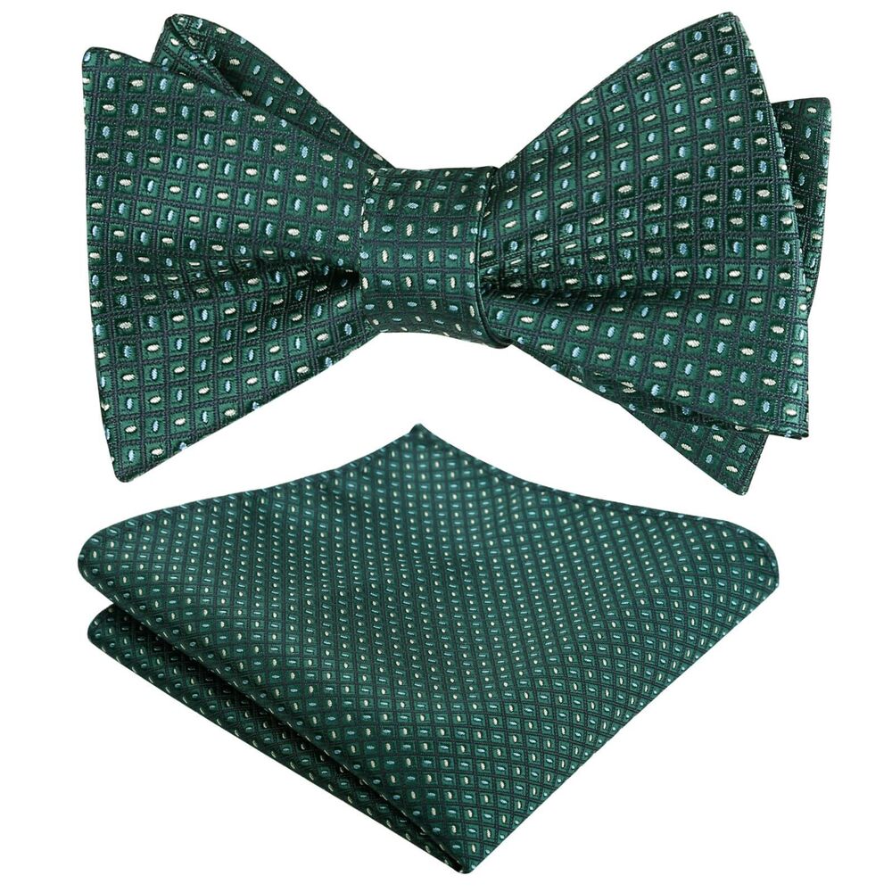 2333 2pcs Polka Dot Self Tied Bow Tie and Pocket Square Hand Tied Set, Dark